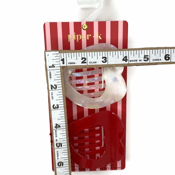 Piper K Heart Flat Lay Hair Claw Clips Red White - Picture 8 of 8